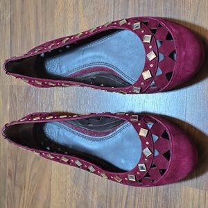 Tory Burch Wine Burgundy Suede Studded Ballet Flats